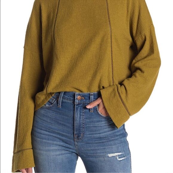 Madewell Texture & Thread Eyelet-Inset Top Spiced Olive Long Sleeve Size XS - Picture 2 of 11